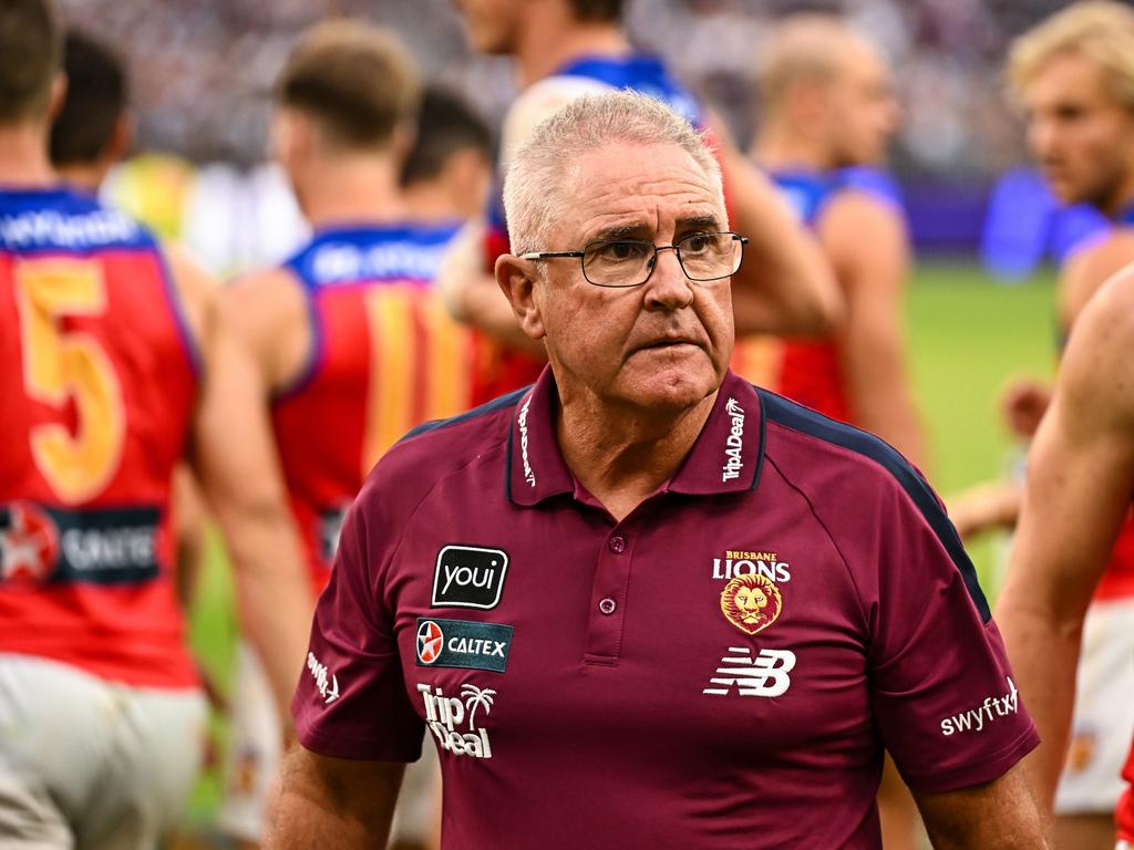 Chris Fagan’s Lions have had a winless start to the season after making the Grand Final. Picture: Daniel Carson/AFL Photos via Getty Images
