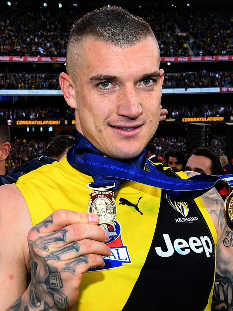 Martin with his first Norm Smith medal after Richmond’s drought-breaking Grand Final win against the Crows in 2017. Picture: AAP Image/Julian Smith.