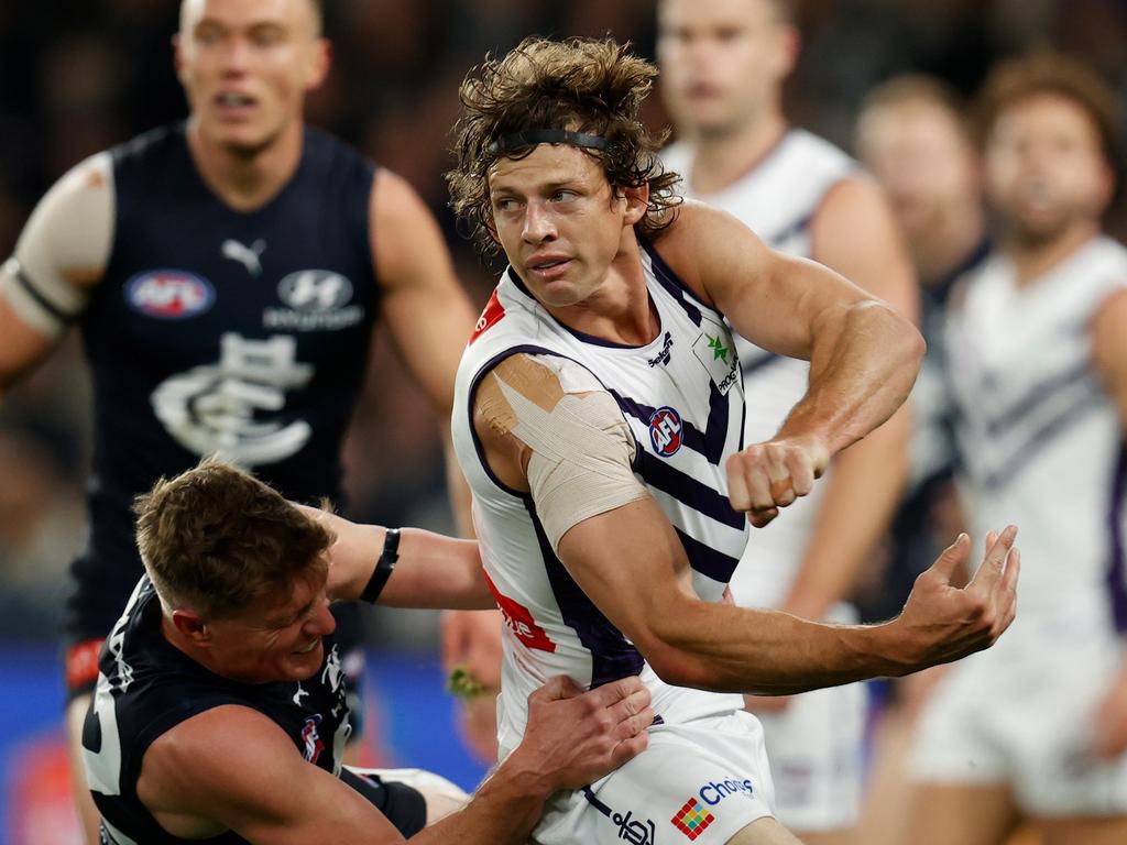 Fyfe will be aiming to get back to the contested ball best that made hima dual Brownlow Medallist. Picture: Michael Willson/AFL Photos via Getty Images
