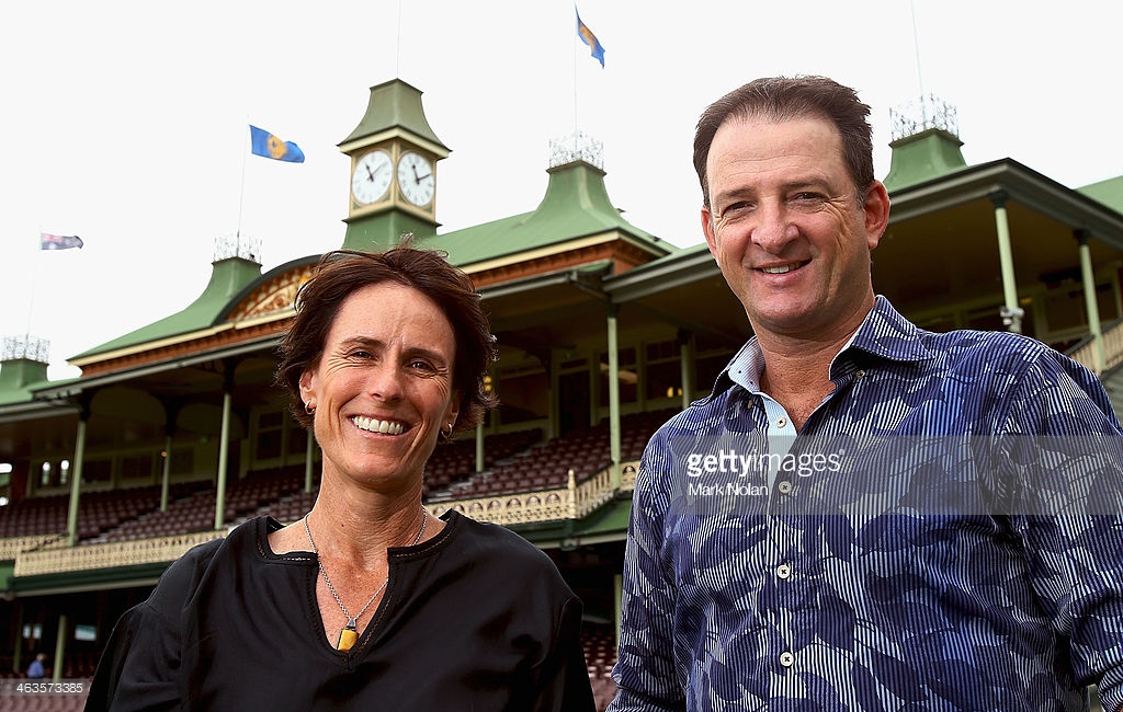 belinda-clark-and-mark-waugh-pose-for-photos-during-the-2014-cricket-picture-id463573385