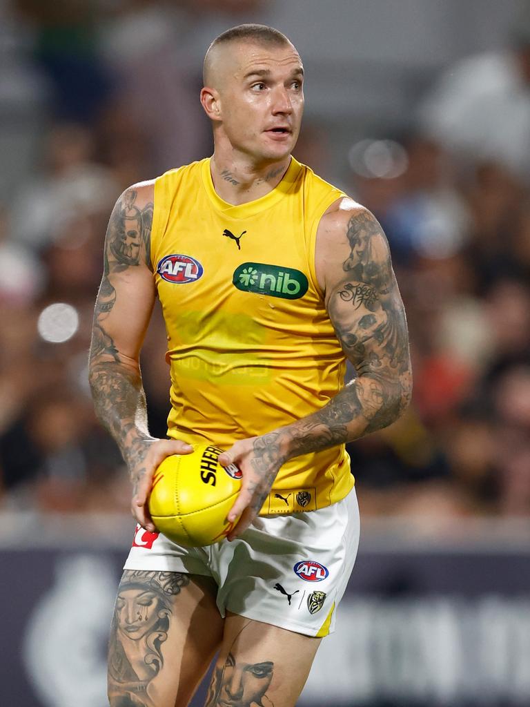 Dustin Martin can be used in the midfield or up forward. Picture: Michael Willson/AFL Photos via Getty Images