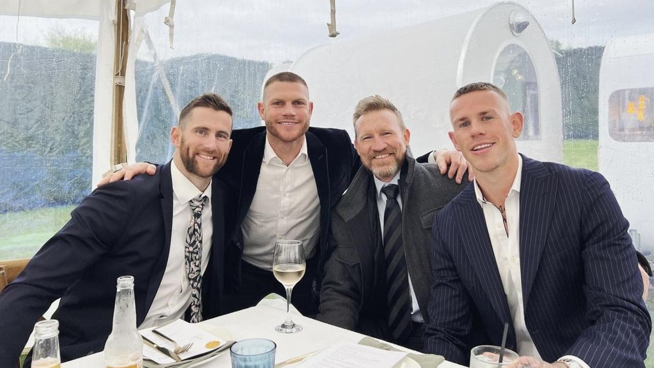 Jeremy Howe, Taylor Adams, Nathan Buckley and Ben Crocker at the wedding. Picture: Instagram