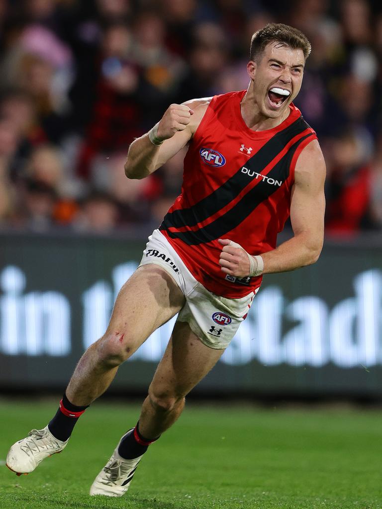 Zach Merrett is leading the Bombers superbly. (Photo by Sarah Reed/AFL Photos via Getty Images)