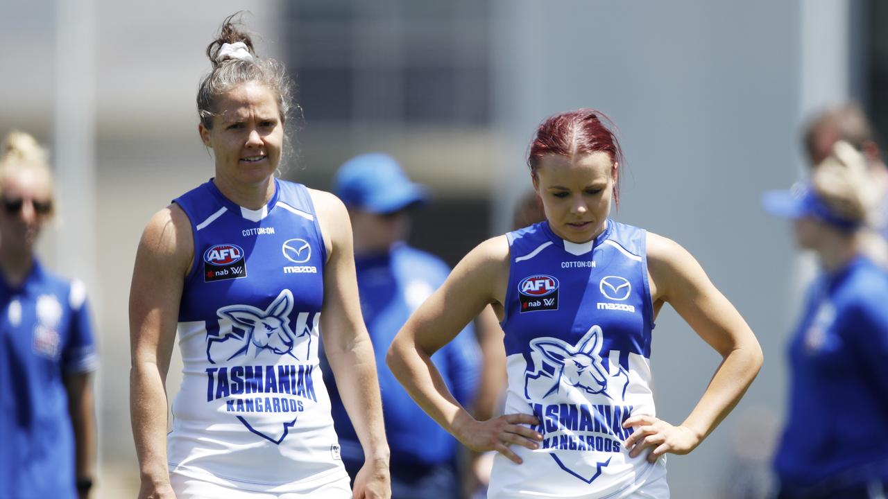 Many experts are tipping North star Emma Kearney, left, to dominate the AFLW season. Picture: Dylan Burns/AFL Photos