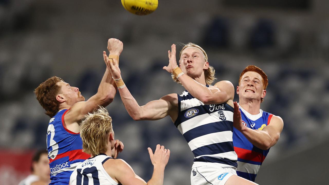 Dempsey flies for a mark against the Bulldogs last year. Picture: Michael Klein
