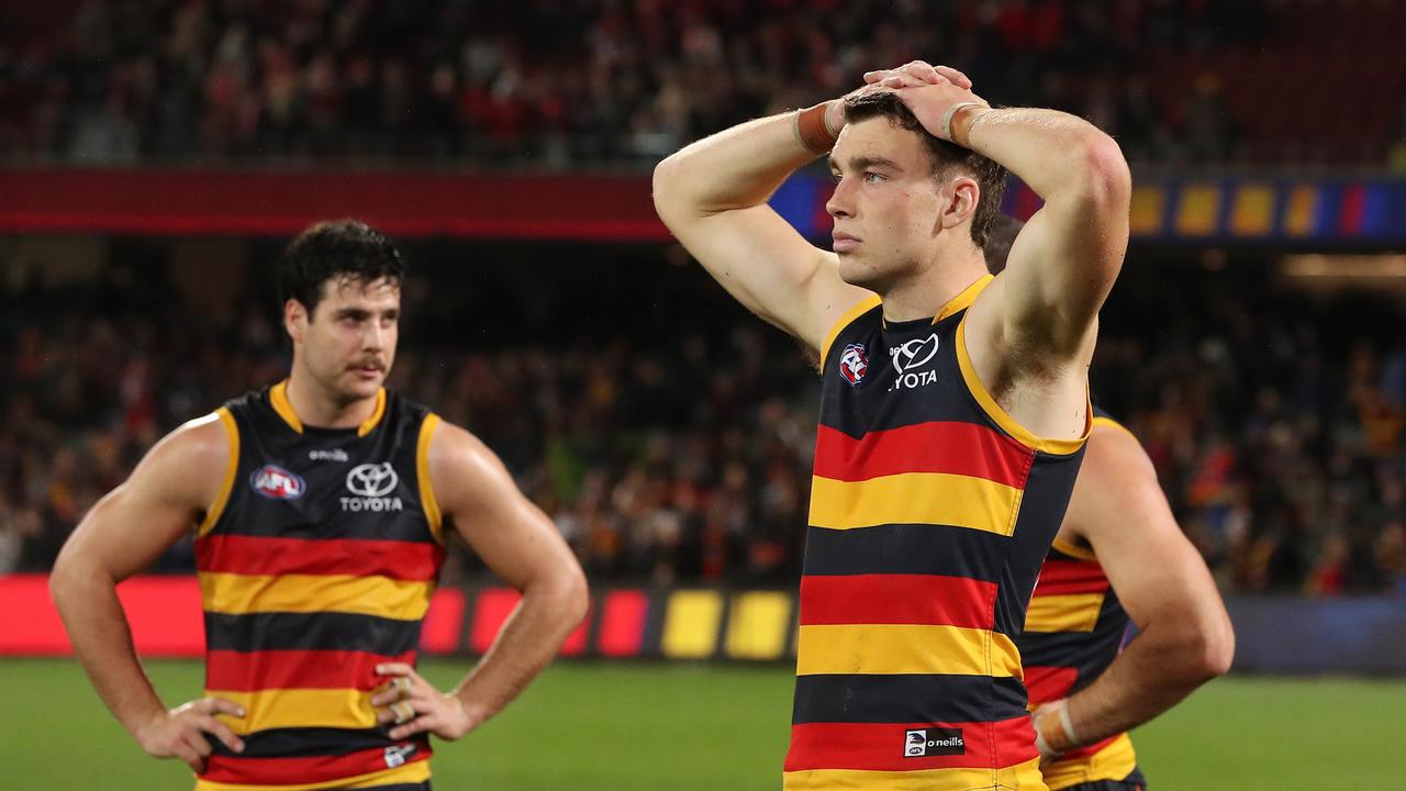 Riley Thilthorpe needs to up his game to be the answer to the Crows’ forward half alongside [PLAYERCARD]Darcy Fogarty[/PLAYERCARD]. Picture: Getty Images