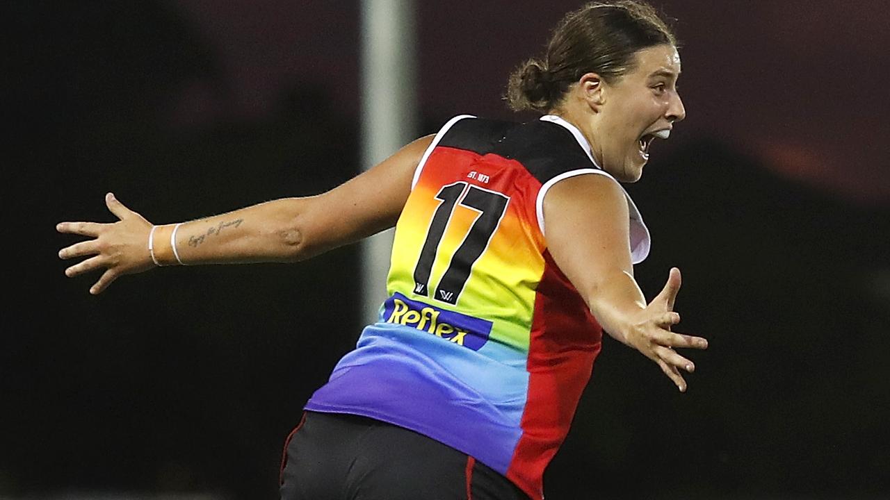 The G-Train Caitlin Greiser is a cult figure at St Kilda. Picture: AFL Photos/Getty Images