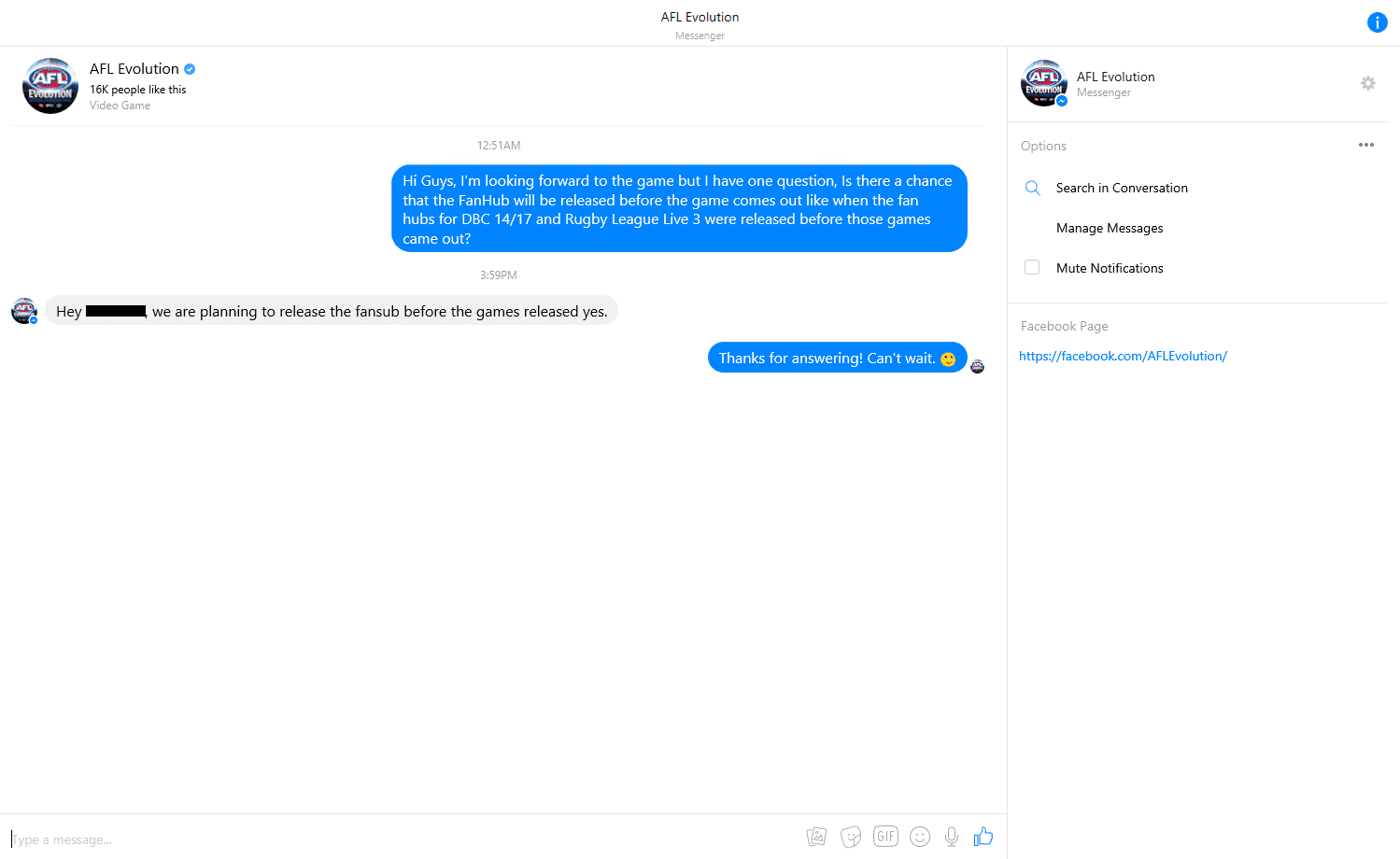 AFL Evolution Messenger Question