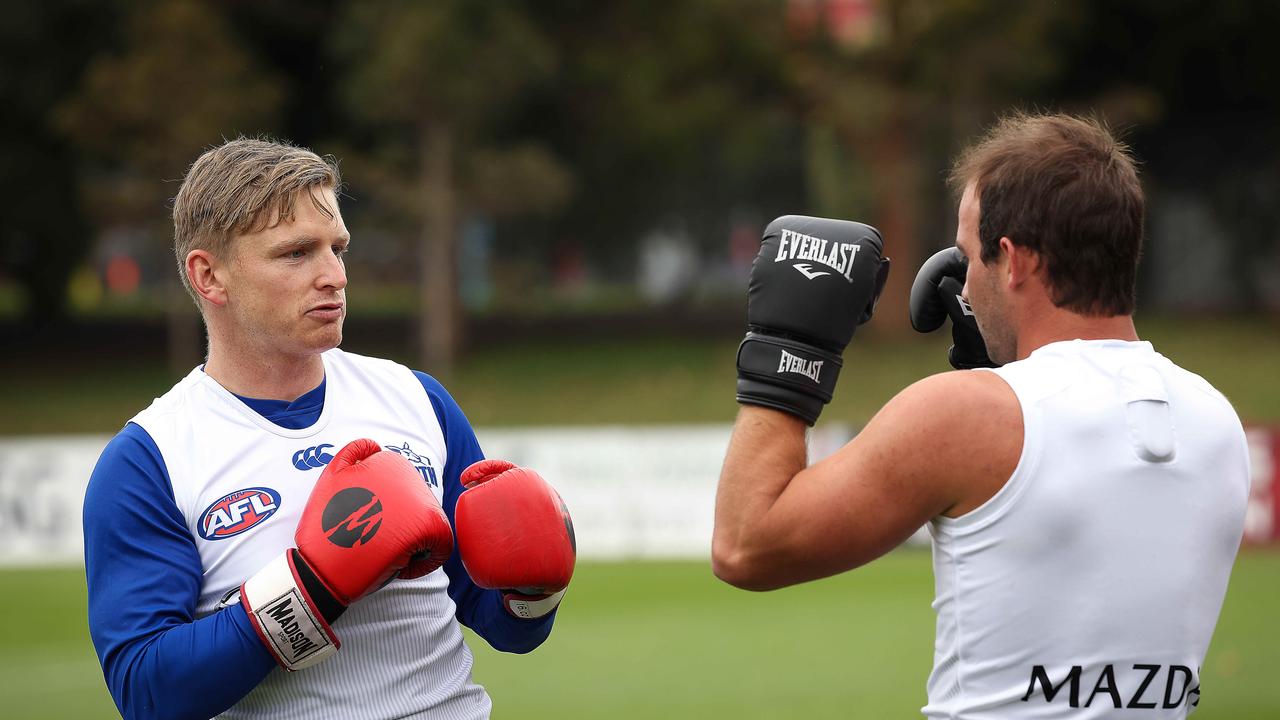 North Melbourne’s midfield has lost its punch, with Jack Ziebell (left) moving to halfback and Ben Cunnington sidelined with concussion.