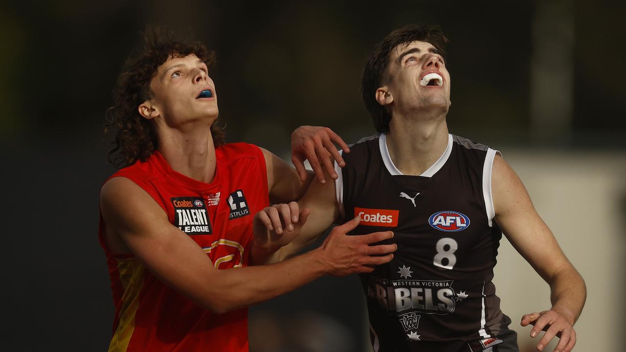 Jonty Faull (right) will be sidelined with injury. Picture: Daniel Pockett/AFL Photos/via Getty Images