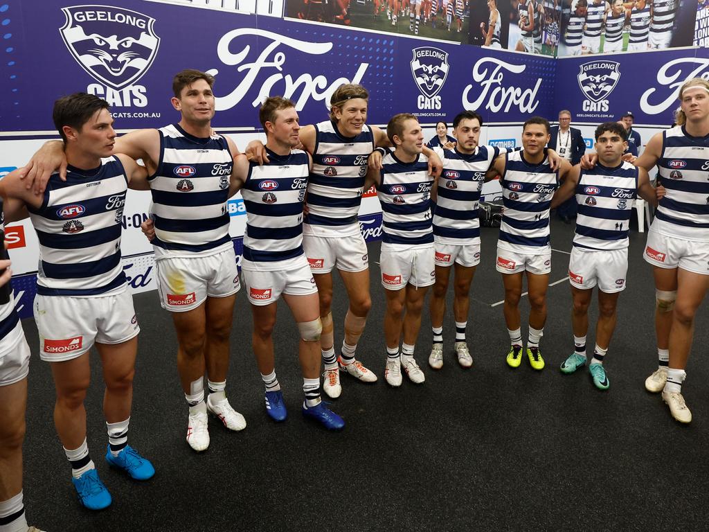 The Cats are still unbeaten, seven weeks into the season. Picture: Michael Willson/AFL Photos via Getty Images.