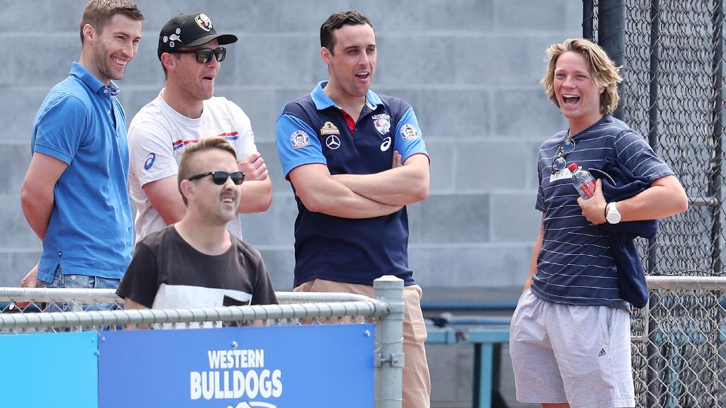 Cody Weightman (right) gets a tour of Whitten Oval. Picture: Michael Klein
