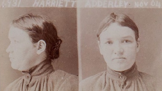 Harriet Adderley’s prison mugshot, 1904. Picture: Public Records Office of Victoria