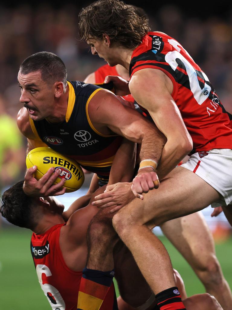 Essendon’s tackle pressure has been strong. (Photo by James Elsby/AFL Photos via Getty Images)