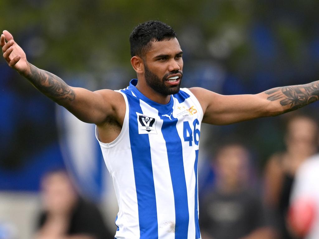 [PLAYERCARD]Tarryn Thomas[/PLAYERCARD] during a North Melbourne practice match. Picture: Morgan Hancock/Getty Images
