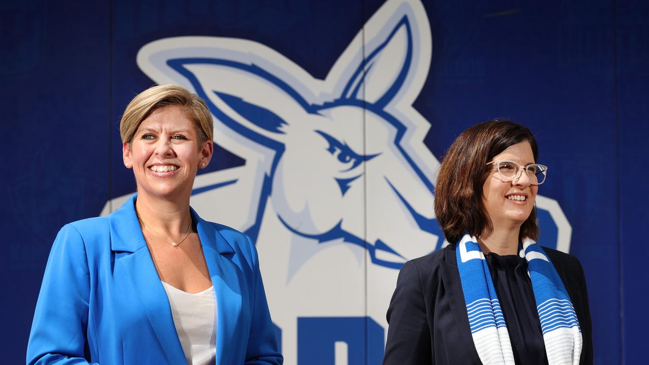 New North Melbourne Kangaroos CEO Jen Watt and Club President Sonja Hood. Picture: David Caird
