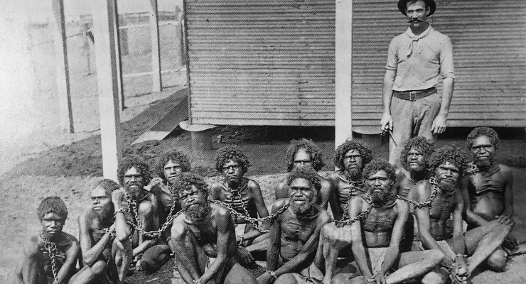 Aboriginal men in chains at Wyndham Prison in WA c.1901 (Image: Published in 'Nyibayarri: Kimberley tracker')