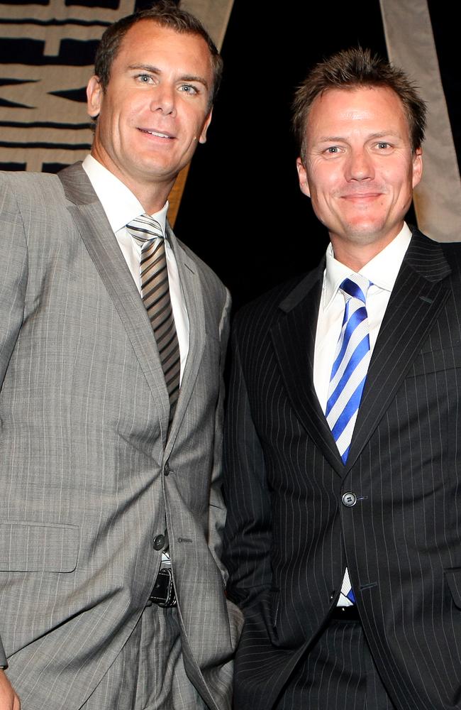 Carey with North Melbourne chairman James Brayshaw in 2009 as he was inducted into the North Melbourne Hall of Fame.