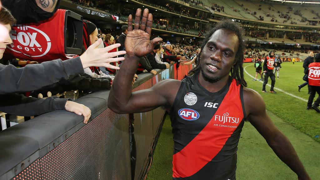 McDonald-Tipungwuti celebrates with fans after a game. Picture: Michael Klein