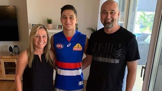 Riley Garcia proudly wears his Western Bulldogs jumper. Picture: Instagram