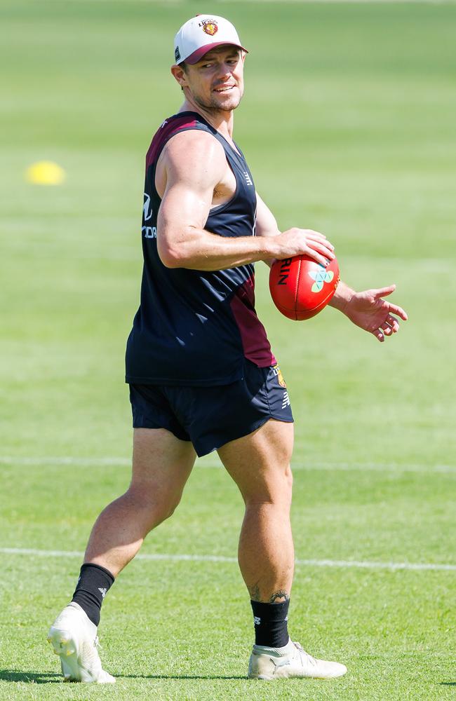 [PLAYERCARD]Lachie Neale[/PLAYERCARD] trains with the Lions at Springfield on Thursday morning. Picture Lachie Millard