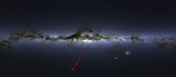 The location of S5-HVS1 on the sky and the direction of its motion. Image credit: Sergey Koposov.