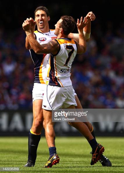 dean-cox-of-the-eagles-celebrates-a-goal-with-chris-masten-during-the-picture-id142235359