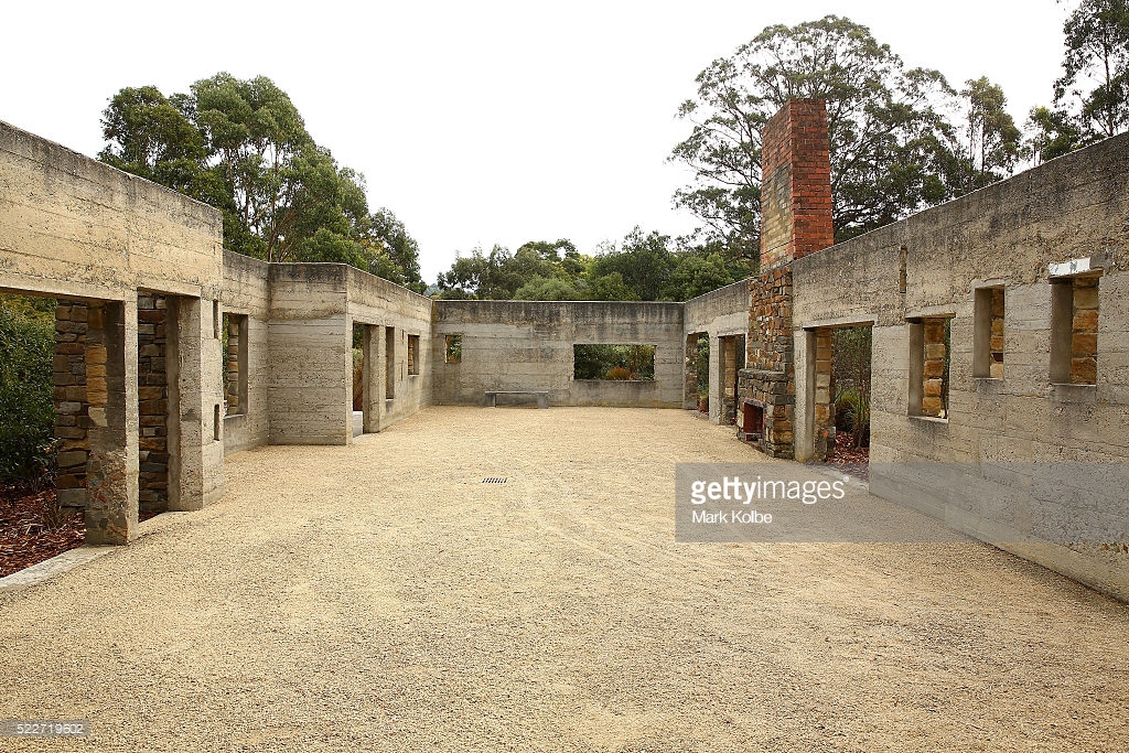 the-shell-of-the-broad-arrow-cafe-is-seen-at-the-memorial-garden-of-picture-id522719602