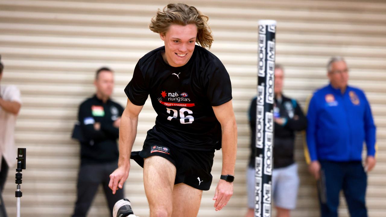 West Adelaide’s Kobe Ryan running the agility test at the SA state combine. Picture: James Elsby/AFL Photos