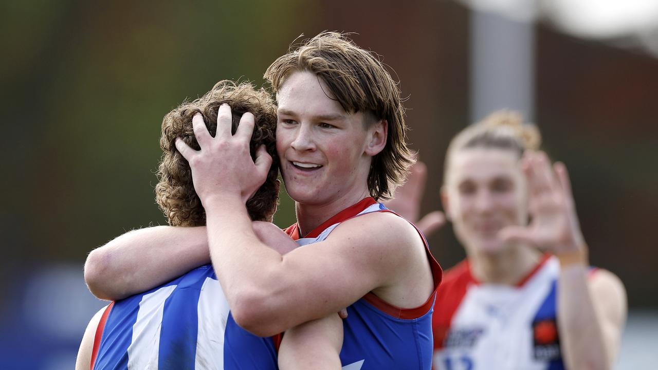 Humphrey celebrates a goal for the Gippsland Power. Picture: Jonathan DiMaggio/AFL Photos/via Getty Images