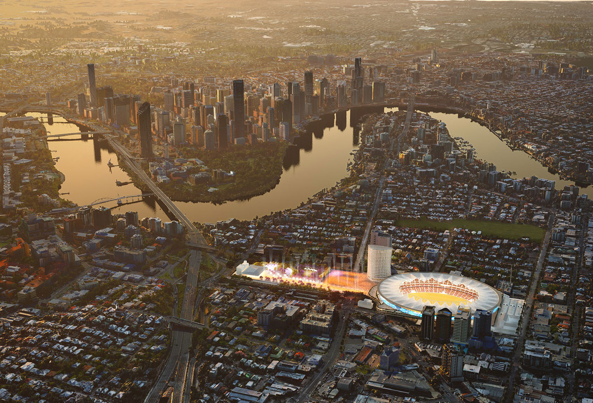 Architectural rendering of proposed new Gabba Stadium