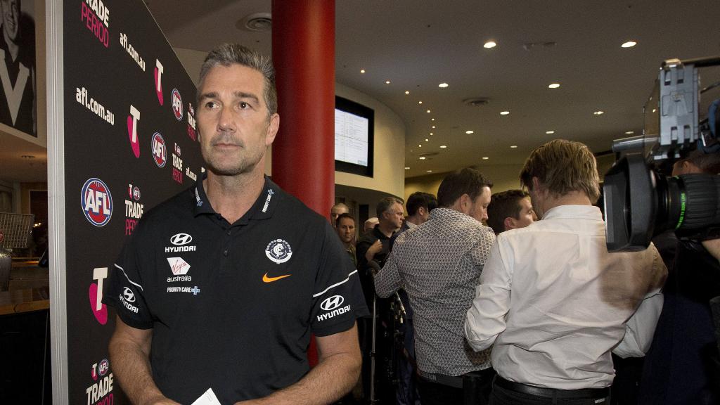 Stephen Silvagni leaves Marvel Stadium on the last day of this year’s AFL trade period. Picture: Michael Klein.