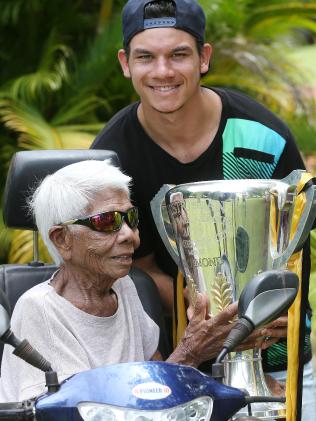 Rioli with his grandmother Helena Kalippa . Pic: Michael Klein