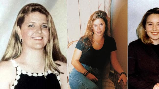 A supplied triptych of victims of the Claremont serial killer (L-R) Jane Rimmer, 23, Ciara Glennon, 27, and Sarah Spiers, 18. Picture: AAP