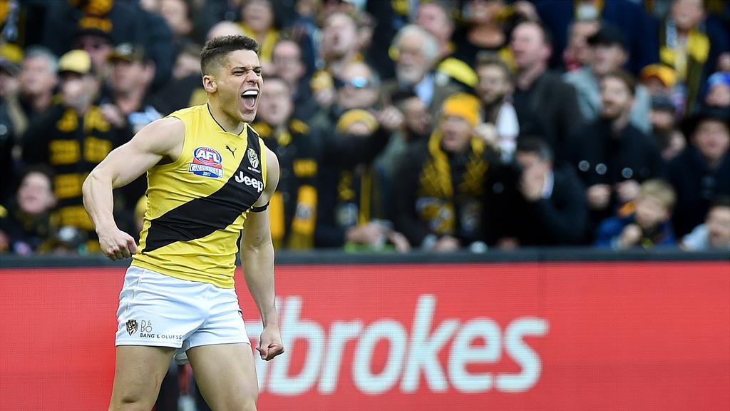 Dion Prestia after kicking a goal in the 2017 Grand Final. Picture: Nicole Garmston