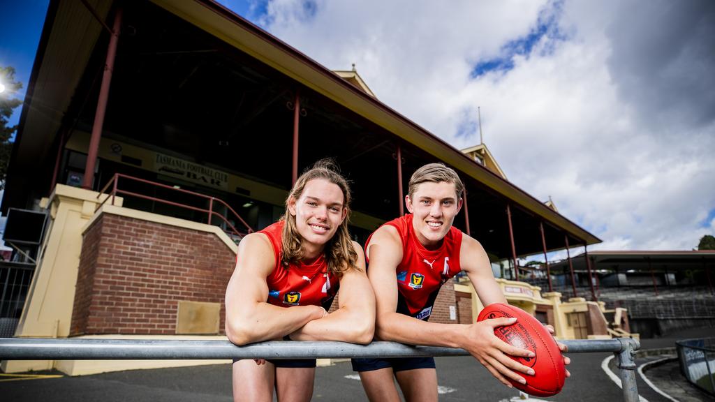 North Hobart young guns Sam Collins, 18, and Patrick Walker, 18, are among the Tasmanian teenagers hoping to get selected in this years AFL Draft. Picture: RICHARD JUPE