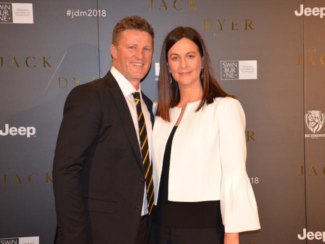 Damien and Danielle Hardwick at the 2018 Richmond B&F at Crown. Picture: FIONA HAMILTON PHOTOGRAPHY