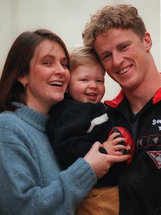 Damien Hardwick with wife, Danielle, and son, Benjamin, in 1998.