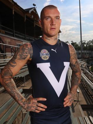 Dustin Martin will don the Big V in the AFL’s State of Origin match. Picture: Alex Coppel.