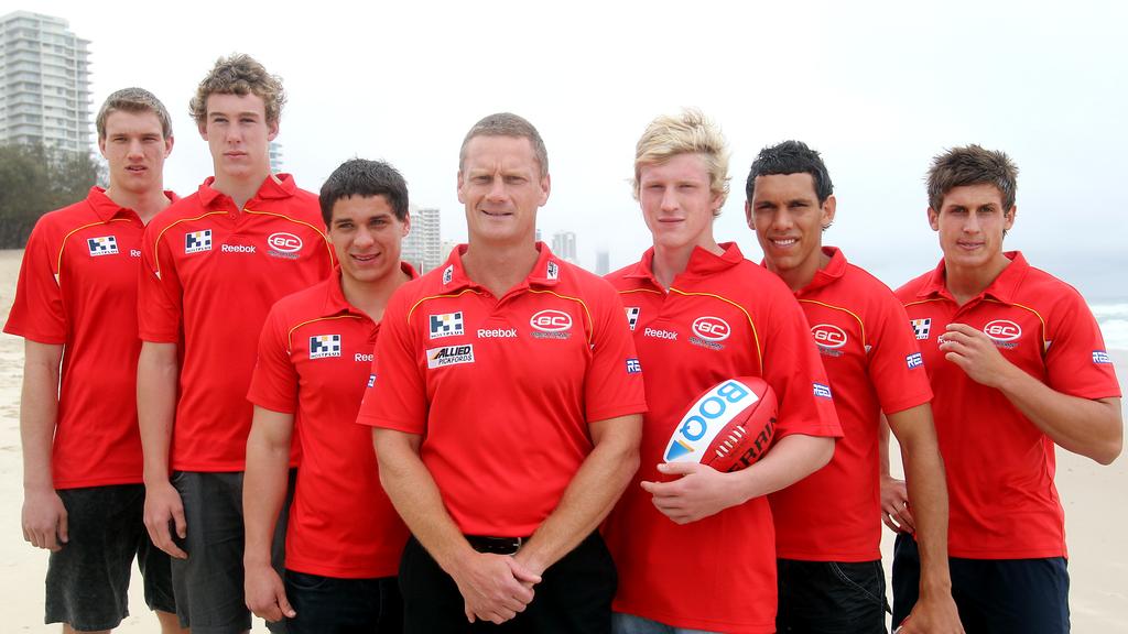 The photo of Gold Coast’s 2010 draftees, featuring Tigers Dion Prestia, Josh Caddy and Tom Lynch.