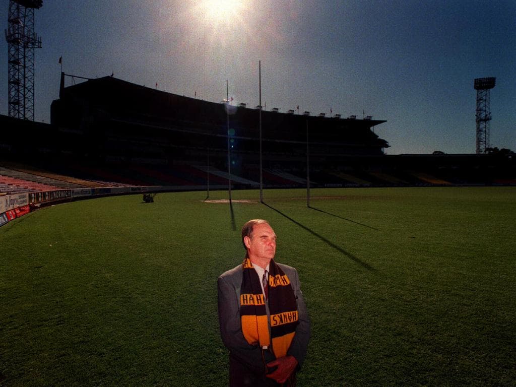 Then Hawthorn president Ian Dicker at Waverley Park in 1998. He objected to Waverley being sold by the AFL to fund Docklands Stadium.