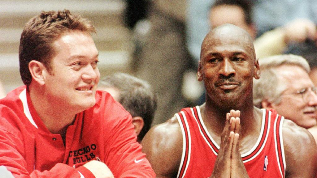 Bulls legend Michael Jordan with Aussie teammate Luc Longley.