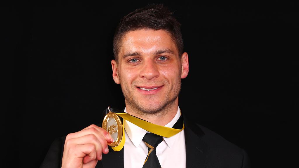 Dion Prestia after winning the 2019 Jack Dyer Medal. Picture: Getty