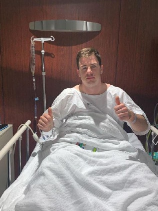 Jack Higgins recovering at The Epworth after his initial brain bleed scare.