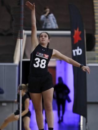 Sarah Sansonetti completes in the standing vertical jump test.