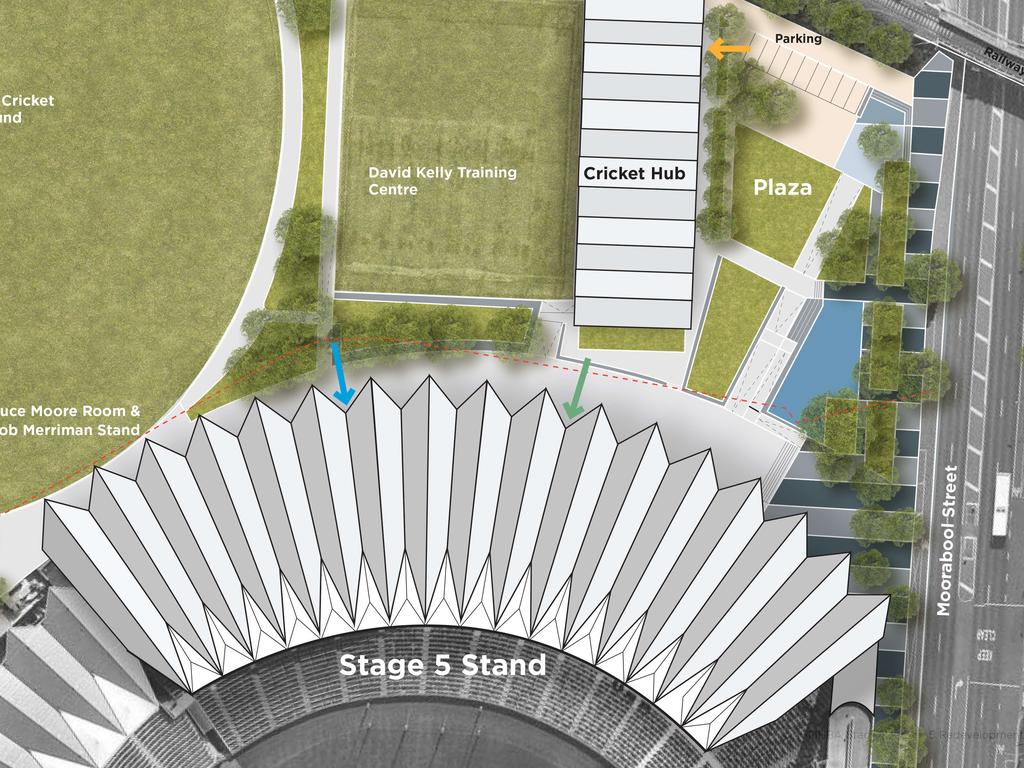 Artist impressions Kardinia Park - Plaza Cricket Hub Aerial Render