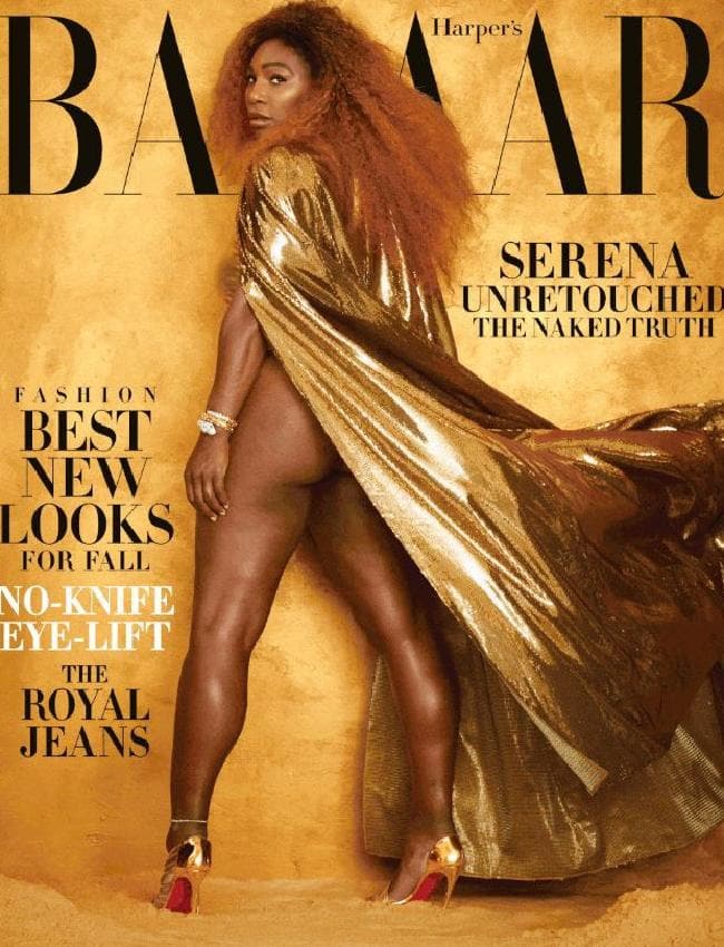 Serena Williams' unairbrushed Harper's Bazaar US magazine cover. Picture: Harper's Bazaar