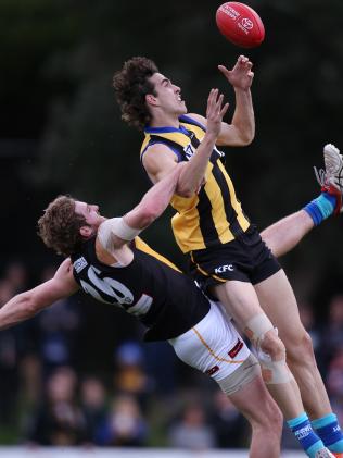 Max King flies for a mark for Sandringham in the VFL. Picture: Michael Klein.