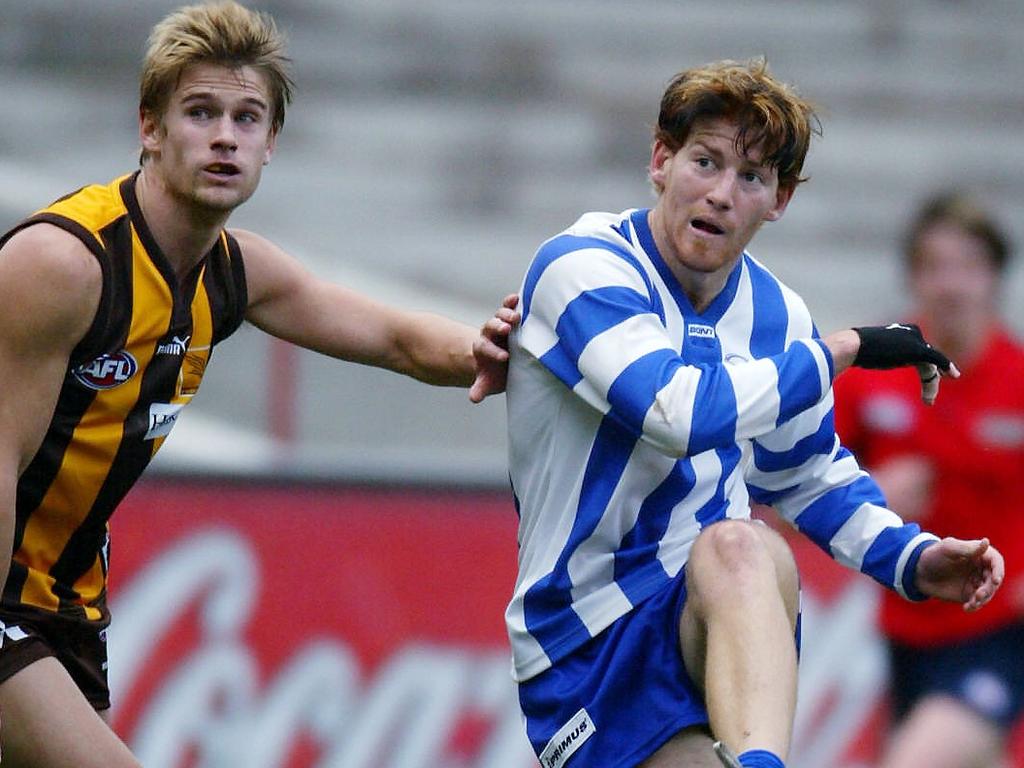 [PLAYERCARD]Shane Harvey[/PLAYERCARD] booted four goals against Hawthorn for the Kangaroos. Picture: Michael Klein