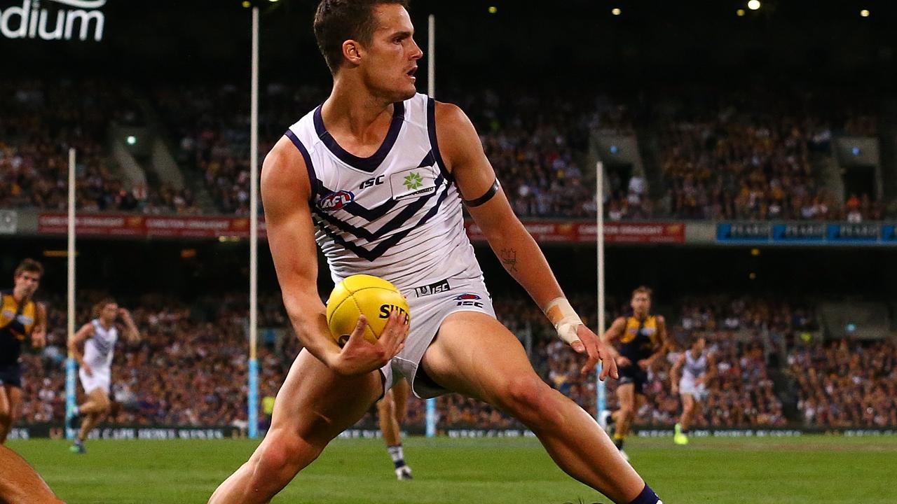 Harley Balic playing for Fremantle Dockers in 2017.